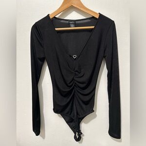 Elegant Black Ruched Bodysuit